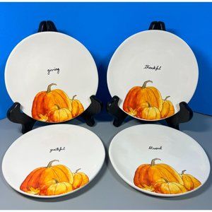 Rae Dunn Fall Dessert Salad Plates Set of 4 Giving Thankful Grateful Blessed 6"